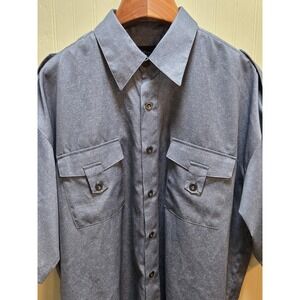 Milano Moda Shirt Mens 2XL Blue Short Sleeve Button Front Utility Pockets Casual